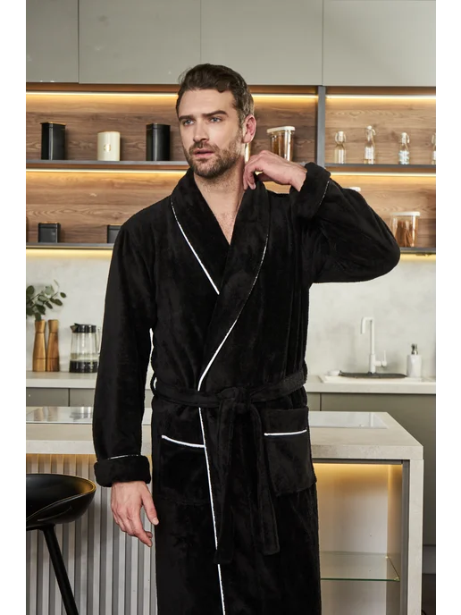 POLENS HOME COLLECTION Халат махровый банный BENJAMIN, черный, фото 6