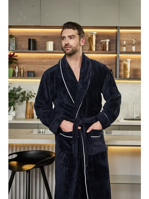POLENS HOME COLLECTION Халат махровый банный BENJAMIN, синий