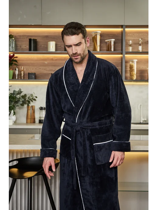 POLENS HOME COLLECTION Халат махровый банный BENJAMIN, синий, фото 2