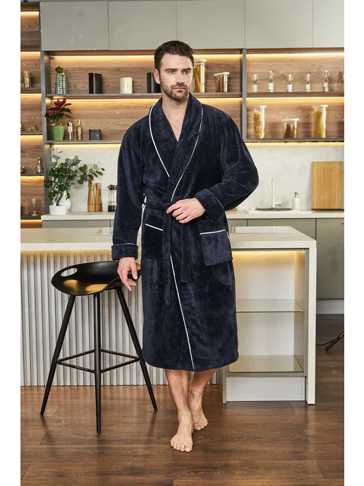 POLENS HOME COLLECTION Халат махровый банный BENJAMIN, синий, фото 4