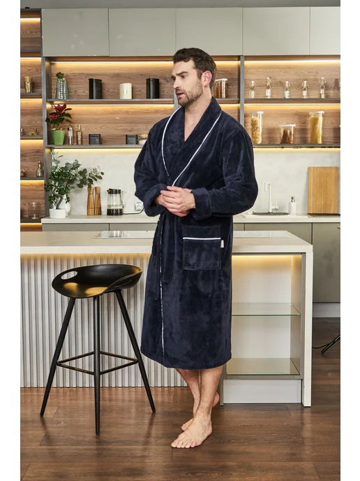 POLENS HOME COLLECTION Халат махровый банный BENJAMIN, синий, фото 5