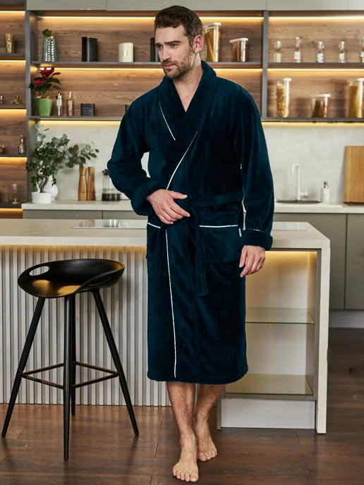 POLENS HOME COLLECTION Халат махровый банный BENJAMIN, голубой, фото 3