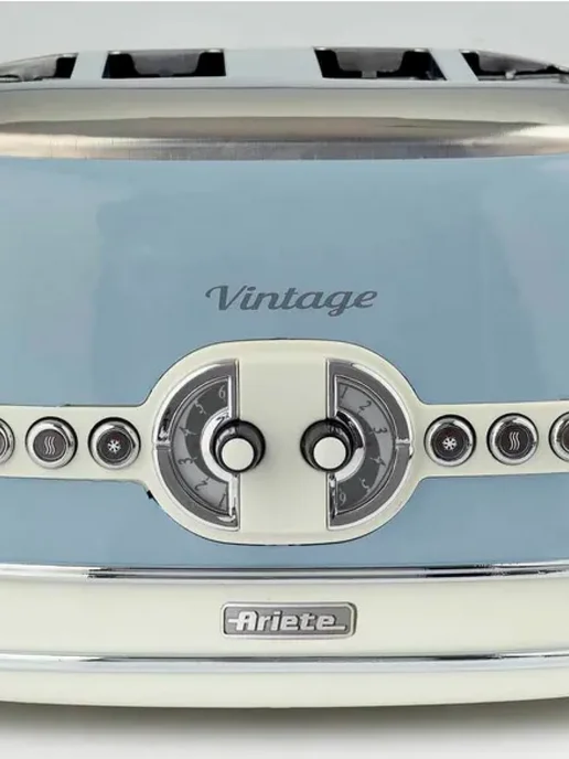 ARIETE Тостер для хлеба Vintage Line 4 ломтика с поддоном, голубой, фото 7