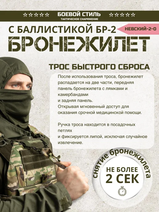 Боевой стиль Бронежилет тактический с баллистикой БР2 и КАП Невский 2.0, зеленый, фото 5