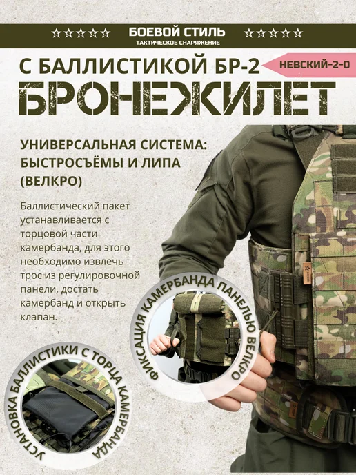 Боевой стиль Бронежилет тактический с баллистикой БР2 и КАП Невский 2.0, зеленый, фото 6