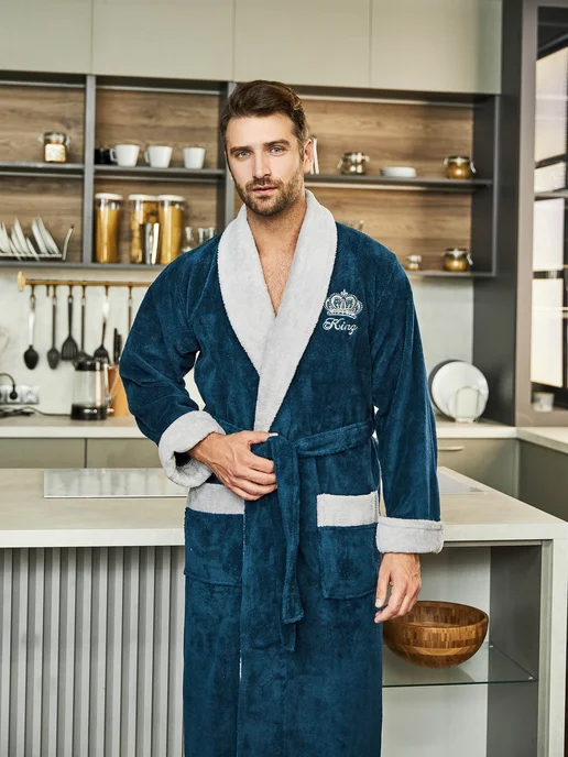 POLENS HOME COLLECTION Халат махровый банный теплый KING, голубой, фото 3