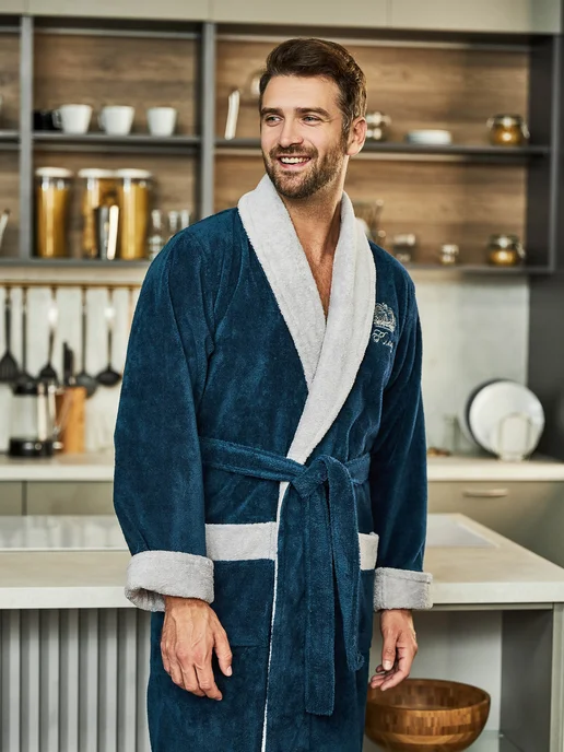 POLENS HOME COLLECTION Халат махровый банный теплый KING, голубой, фото 4