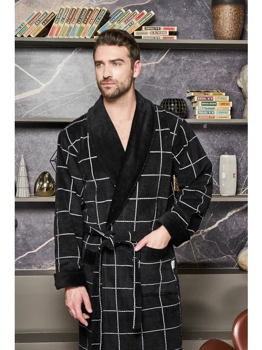 POLENS HOME COLLECTION Халат махровый банный KEVIN с капюшоном, черный, фото 2
