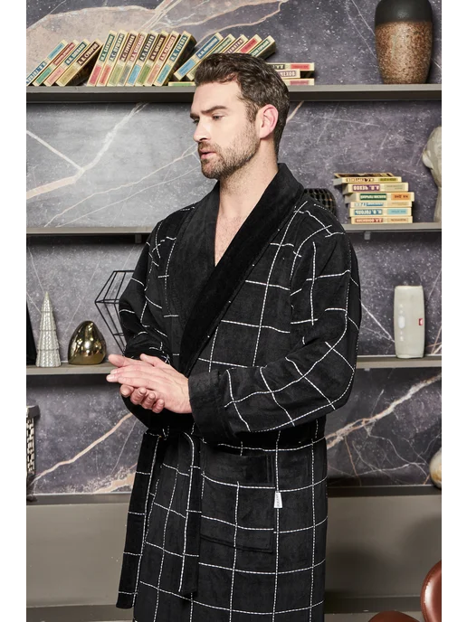 POLENS HOME COLLECTION Халат махровый банный KEVIN с капюшоном, черный, фото 3