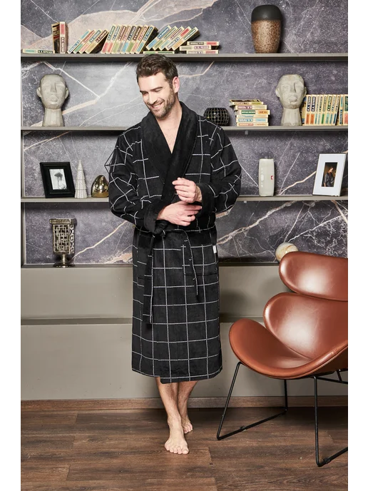 POLENS HOME COLLECTION Халат махровый банный KEVIN с капюшоном, черный, фото 5