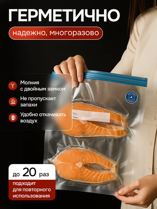 Многоразовые вакуумные пакеты для продуктов сувид без насоса, белый, фото 2