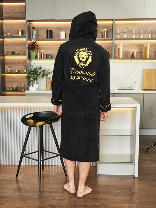 POLENS HOME COLLECTION Халат махровый банный ЛЮБИМЫЙ с капюшоном, черный, фото 7