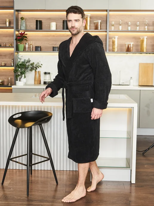 POLENS HOME COLLECTION Халат махровый банный HENRY с капюшоном, синий, фото 4