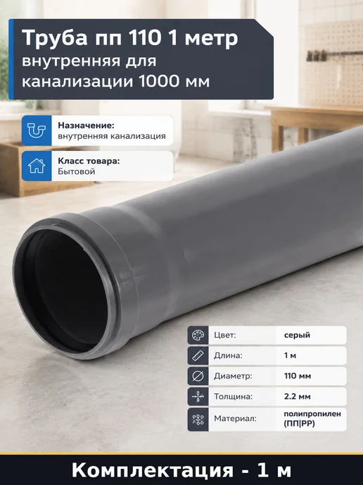 Труба пп 110 1 метр внутренняя для канализации 1000 мм, 1 м