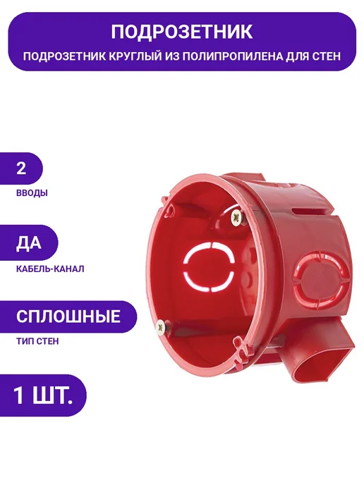 STEKKER Подрозетник электромонтажный, с кабель-каналом, полипропилен, вариант