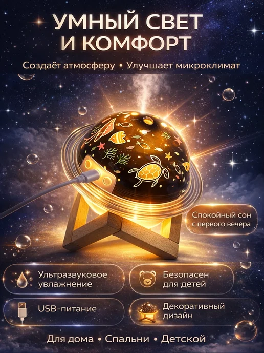 Ai.Kudash Увлажнитель воздуха для дома с подсветкой ночник бесшумный, белый, фото 2