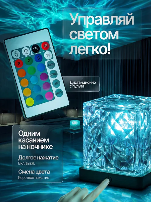 LunaGlow Aura Ночник-проектор Северное сияние с цветной подсветкой, голубой, фото 7