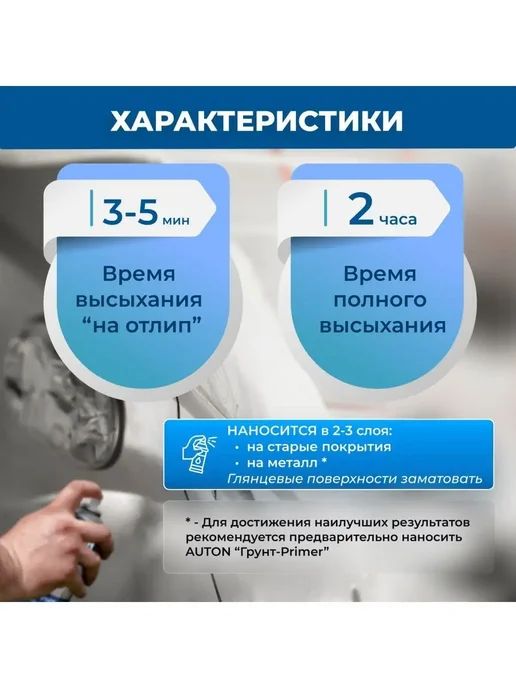 Грунт акриловый наполнитель AUTON, белый, аэрозоль 520 мл, 520 мл, черный, фото 2