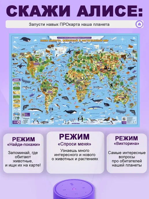 ГЕОДОМ Животный и растительный мир. Интерактивная карта. 84х60 см, 84x60 см, фото 4
