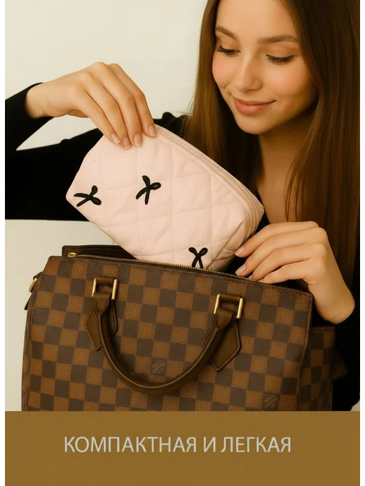 Asyamarket Косметичка женская тканевая с бантиками, черный, фото 4