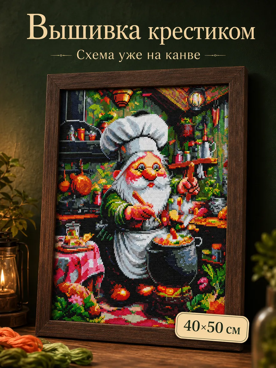 Вышивка крестиком набор со схемой на канве Гном повар