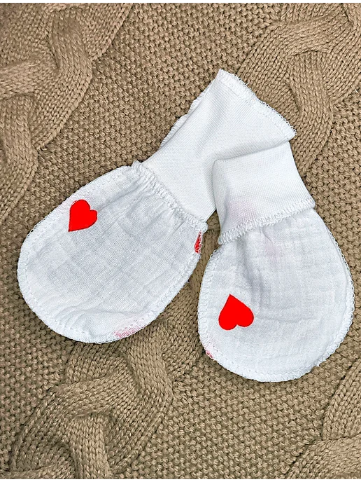 Max & Den kids Муслиновые Царапки антицарапки для новорожденных 0-6мес, белый, фото 5