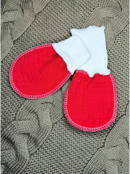 Max & Den kids Муслиновые Царапки антицарапки для новорожденных 0-6мес, красный, фото 2