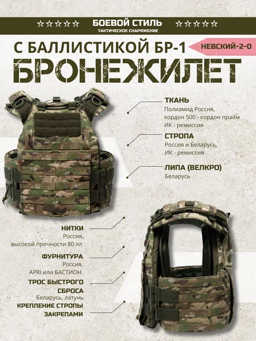 Боевой стиль Бронежилет БР1 с баллистикой и КАП Невский 2.0 мультикам, серый, фото 2