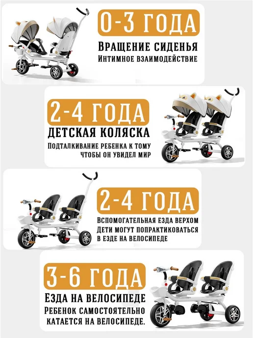 Трехколесный велосипед детский двухместный велосипед, розовый, фото 7