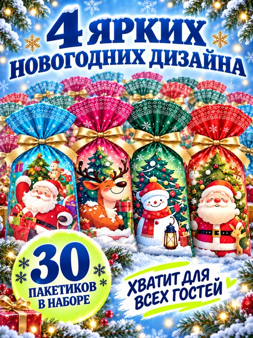 HAPPY DAY. Новогодние пакеты для подарков и сладостей в детский сад, вариант, фото 3