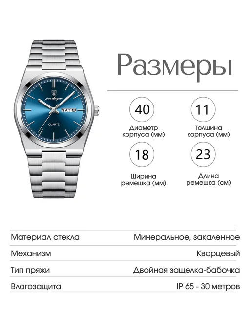 MatthewHoff Часы наручные кварцевый механизм классические, синий, фото 3