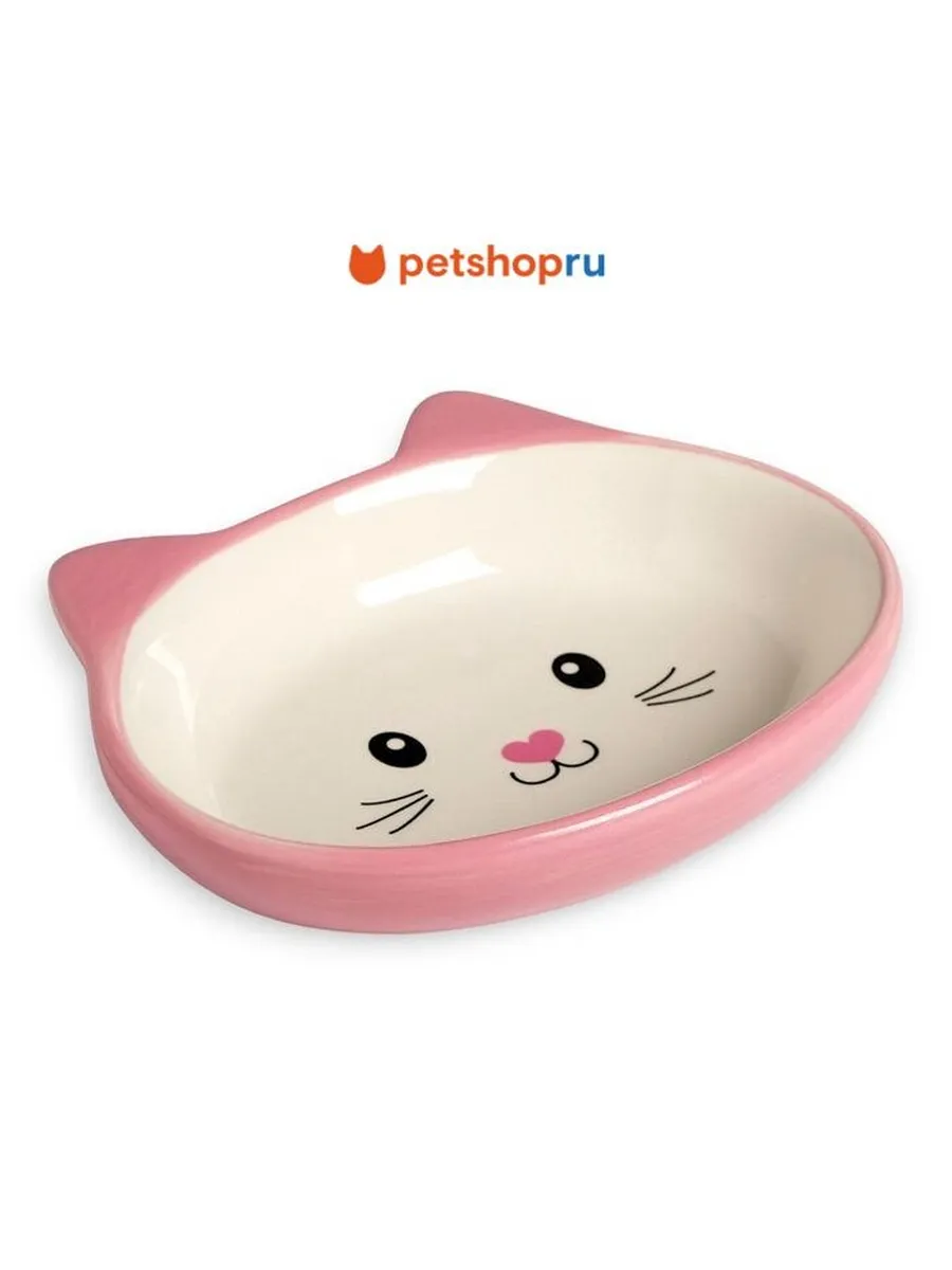 Миска для кошек и собак "Мордочка кошки", розовая, 160 мл