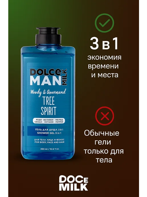 DOLCE MILK Гель для душа 3 в 1 Дух Леса Tree Spirit Man 460 мл 1шт, 460 мл, 1 шт, фото 3
