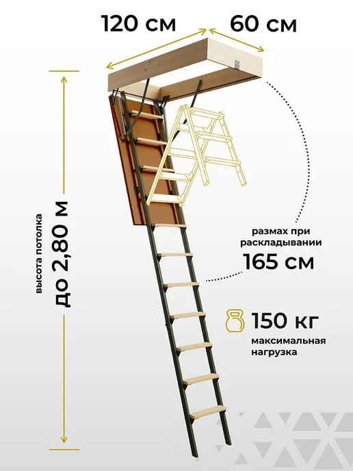 Лестница чердачная Термо Комбо+ 70*120*280, 60x120x280, фото 4