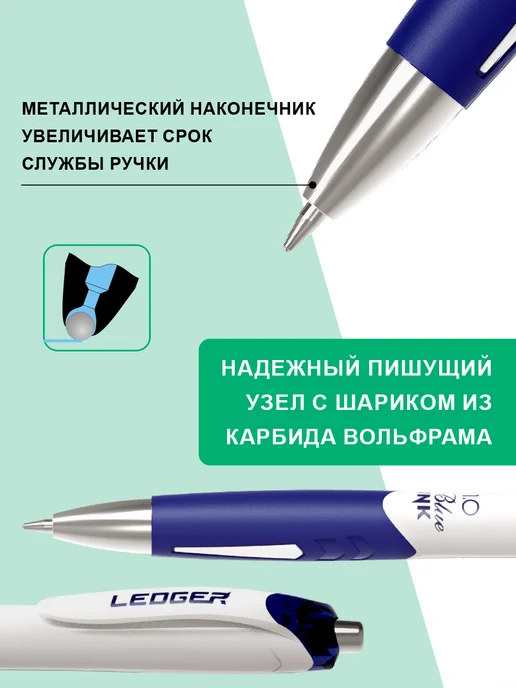 Flexoffice Ручка шариковая синяя автоматическая 1 мм Ledger, синий, фото 4