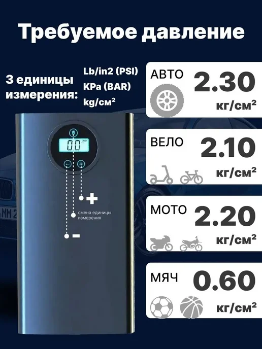 Беспроводной компрессор автомобильный насос с аккумулятором, вариант, фото 7