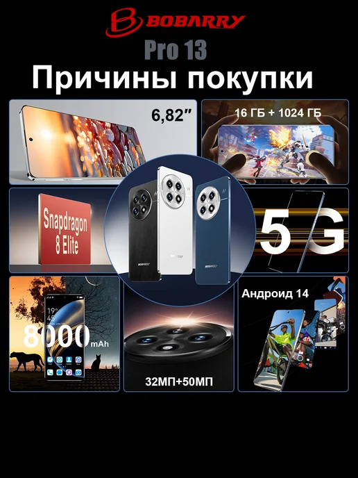 Смартфон Bobarry Pro 13 Snapdragon 16/1024 ГБ, белый, фото 2