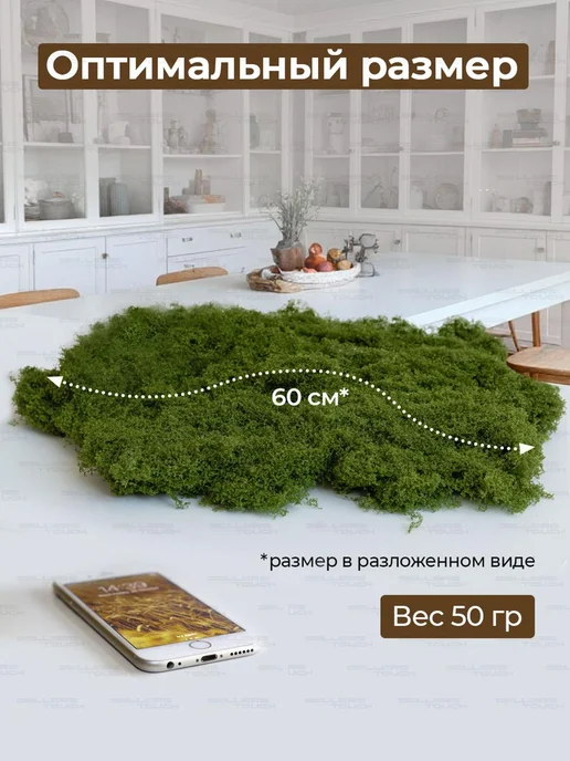 Цветы у Сережи Мох стабилизированный искусственный для декора 50 гр, 50 г, фото 7