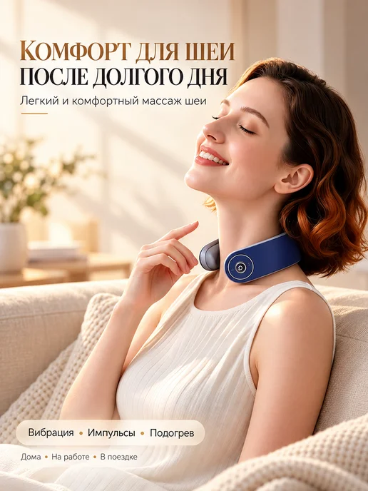 BOMIDI Массажер для шеи электрический импульсный с подогревом, синий, фото 2