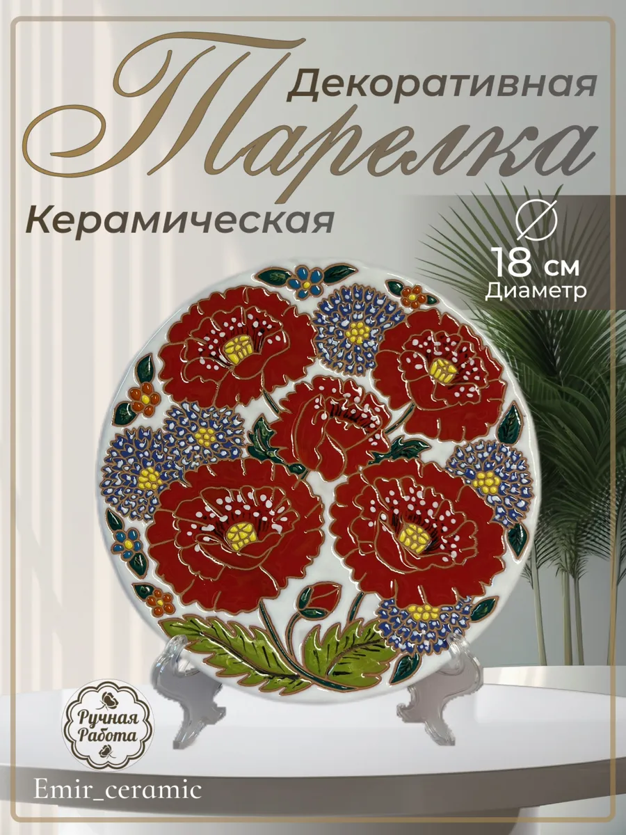 Интерьерная декоративная тарелка "Маки"