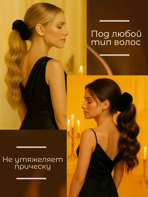 VAS collection Резинка для волос бархатная объемная, черный, фото 3