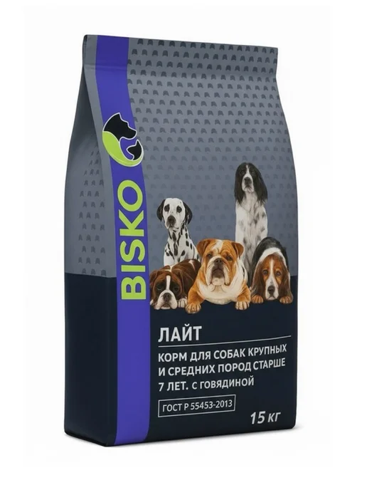 Сухой корм Bisko Биско Лайт для собак, взрослые, говядина, 15 кг, фото 2