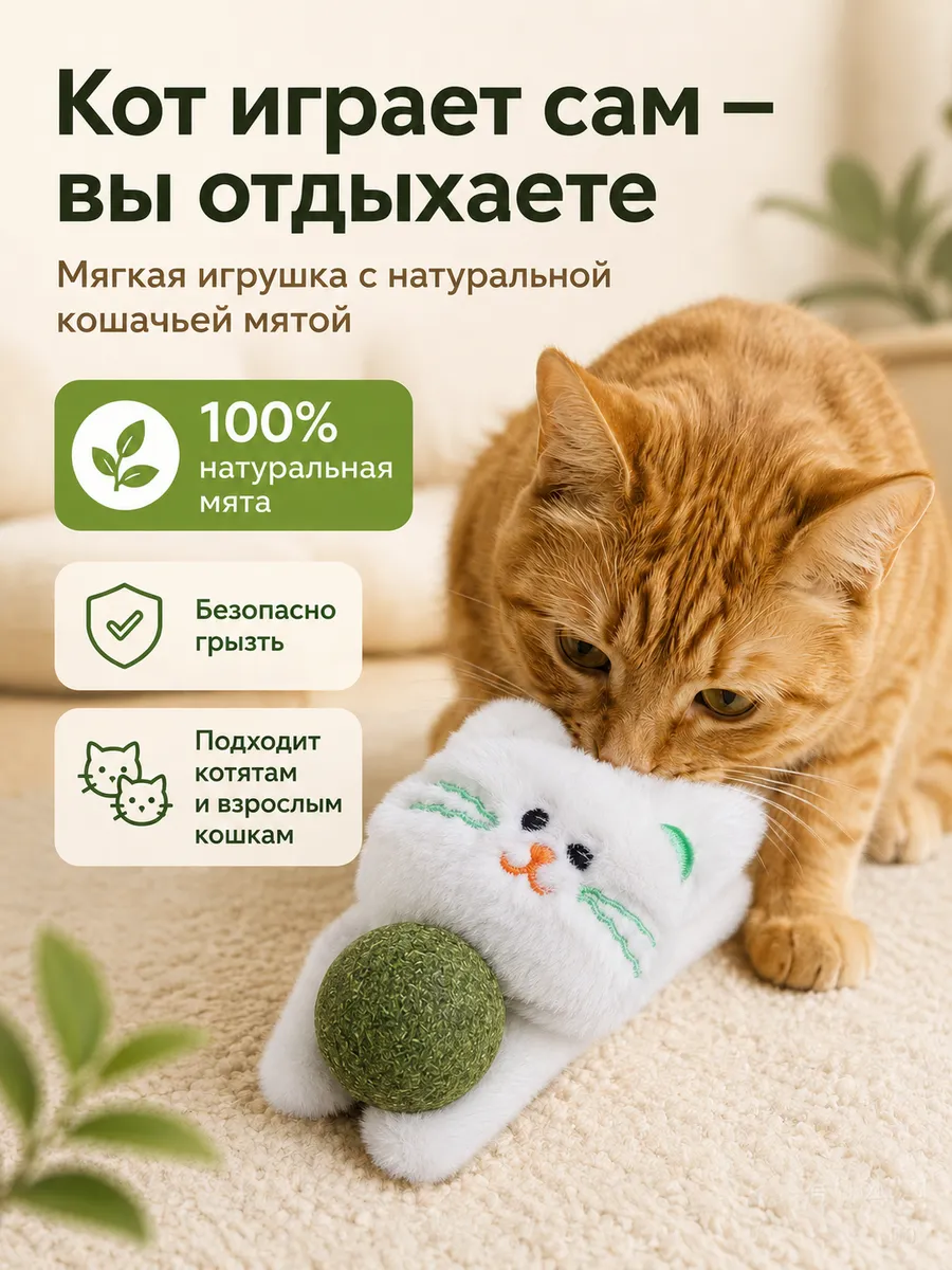 Мягкая игрушка для кошек с мятным шариком