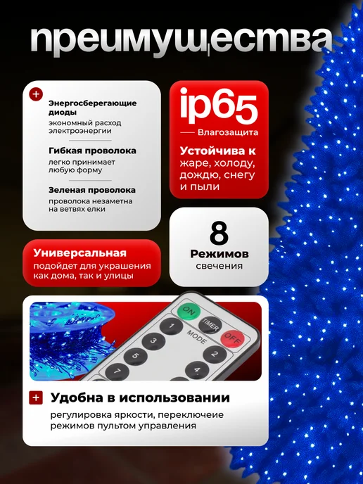 Уличная гирлянда роса Хвойная лапа 30М, 100 м, фото 4