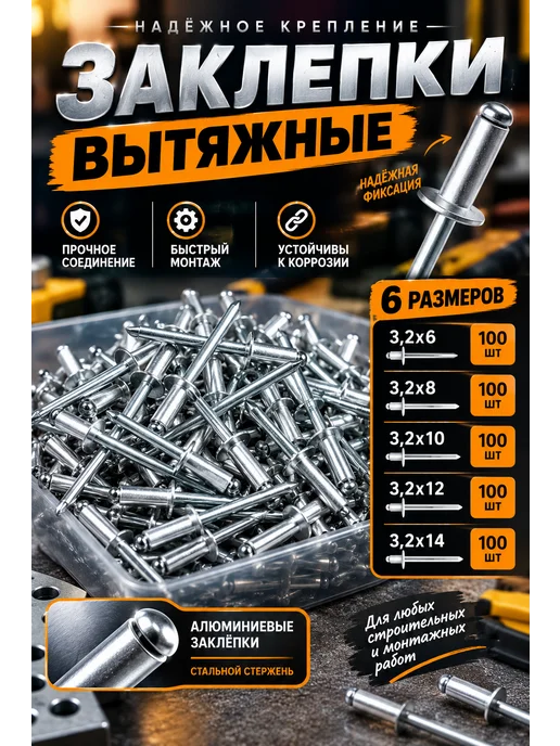 NATALION Заклепки вытяжные 3,2 набор 500 штук, вариант