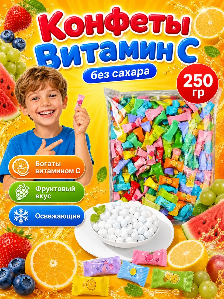 Китайские конфеты 250 гр освежающие без сахара с витамином C