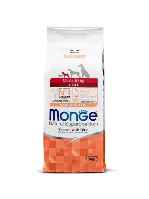Сухой корм MONGE для собак, взрослые, мелкие, лосось, 7,5 кг