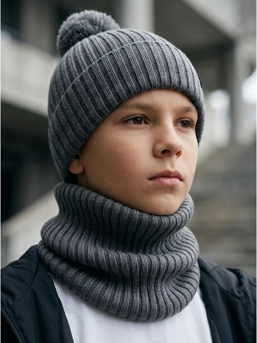 Nike Шапка со снудом подростковая, черный, фото 2