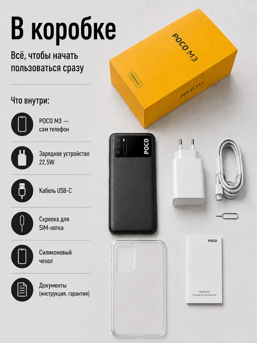 Смартфон Xiaomi Poco M3 4/128 ГБ, черный, фото 7