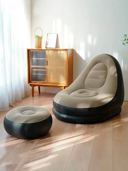 2Home Надувное кресло с пуфом и насосом, черный, фото 3